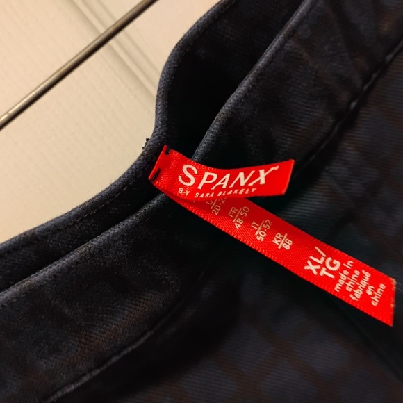Spanx Black Blue Checkered Stretch Pull On Skinny Pants Jeggings Size XL - Picture 5 of 7